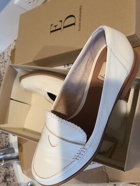 Ellen DeGeneres Cream Leather Penny Loafers